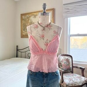 pink lace ruffle going out top Out From Under tagged a size small